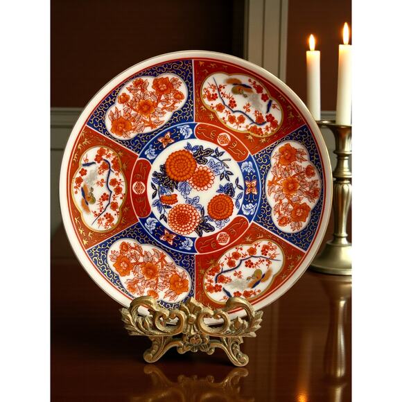 Vintage Japanese Imari Plates-4pc Set-Hand Painted Porcelain-Red Blue Gold-Asian - Picture 6 of 12